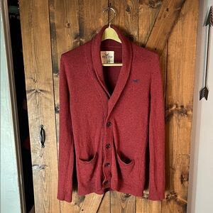 Hollister Men's Deep Red Cardigan Sweater